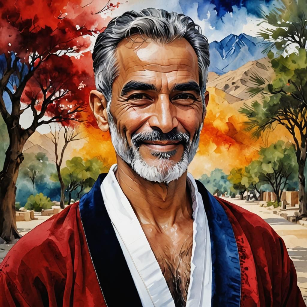 Elegant Gentleman in Red Robe, Alcohol Ink Impressionist Por...