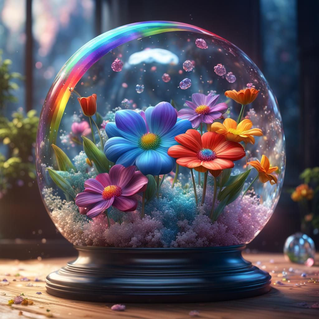 Rainbow Flowers in Glass: 3D Stained Matte Painting