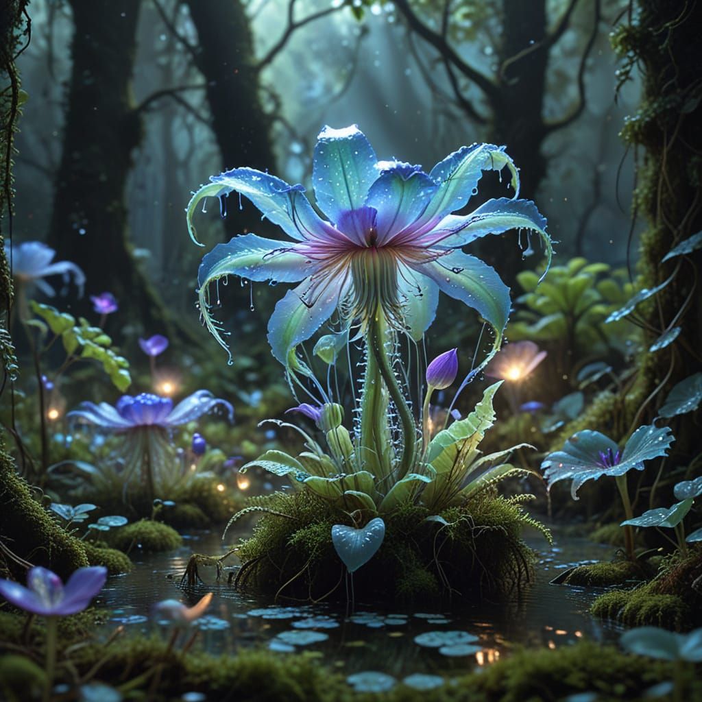 Enchanted Bioluminescent Venus Flytrap with Angel Wings