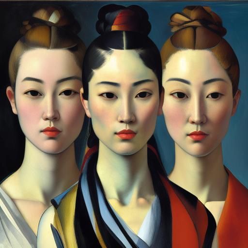 Neoclassical Portrait of Four Girls in Art Styles