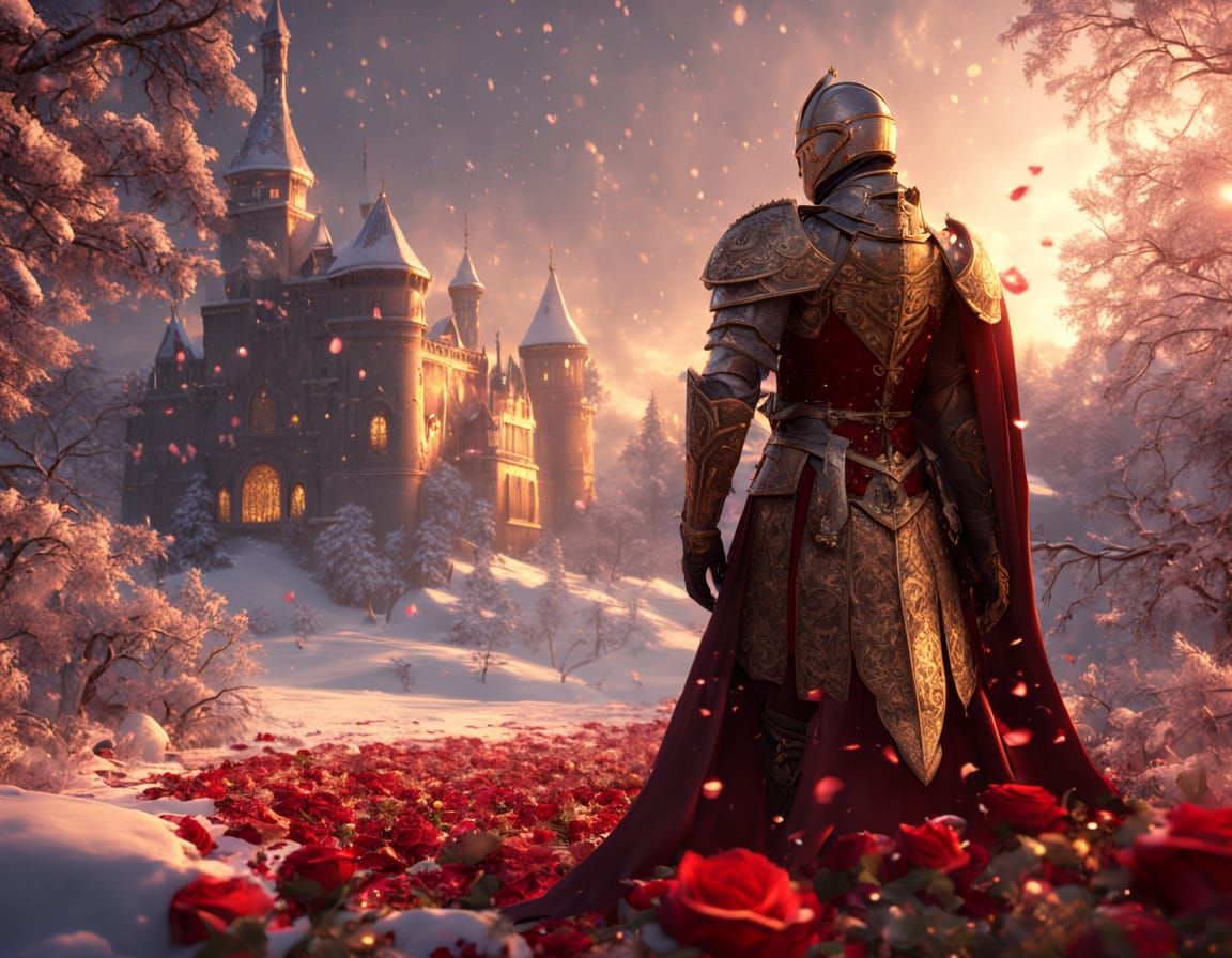 Regal Ruby Knight in Snowy Bloom