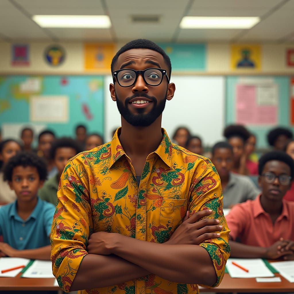 Professor in a Vibrant African Classroom Captures Playful Fr...
