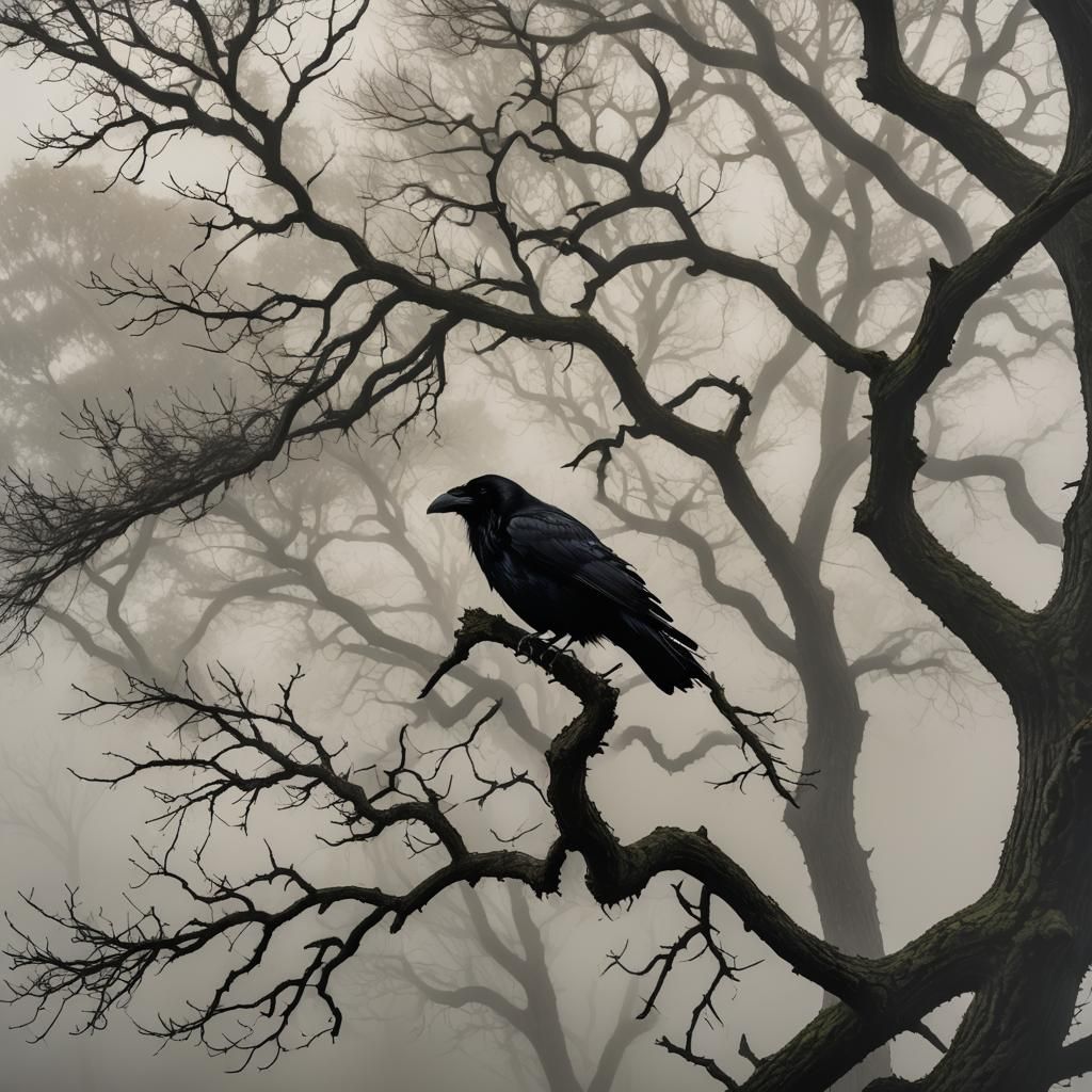 Sinister Raven in Fog, Digital Art