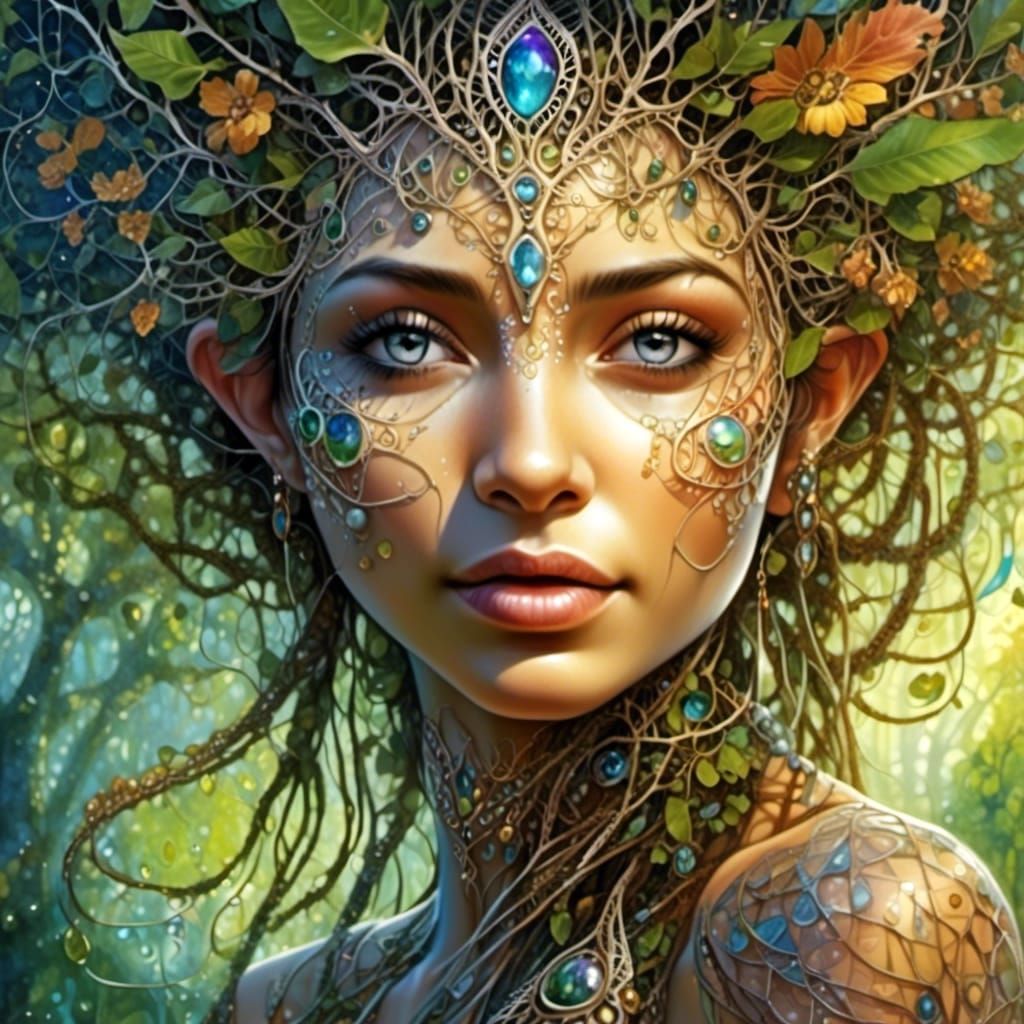 Surreal Portrait: Woman with Fig Tree Crown
