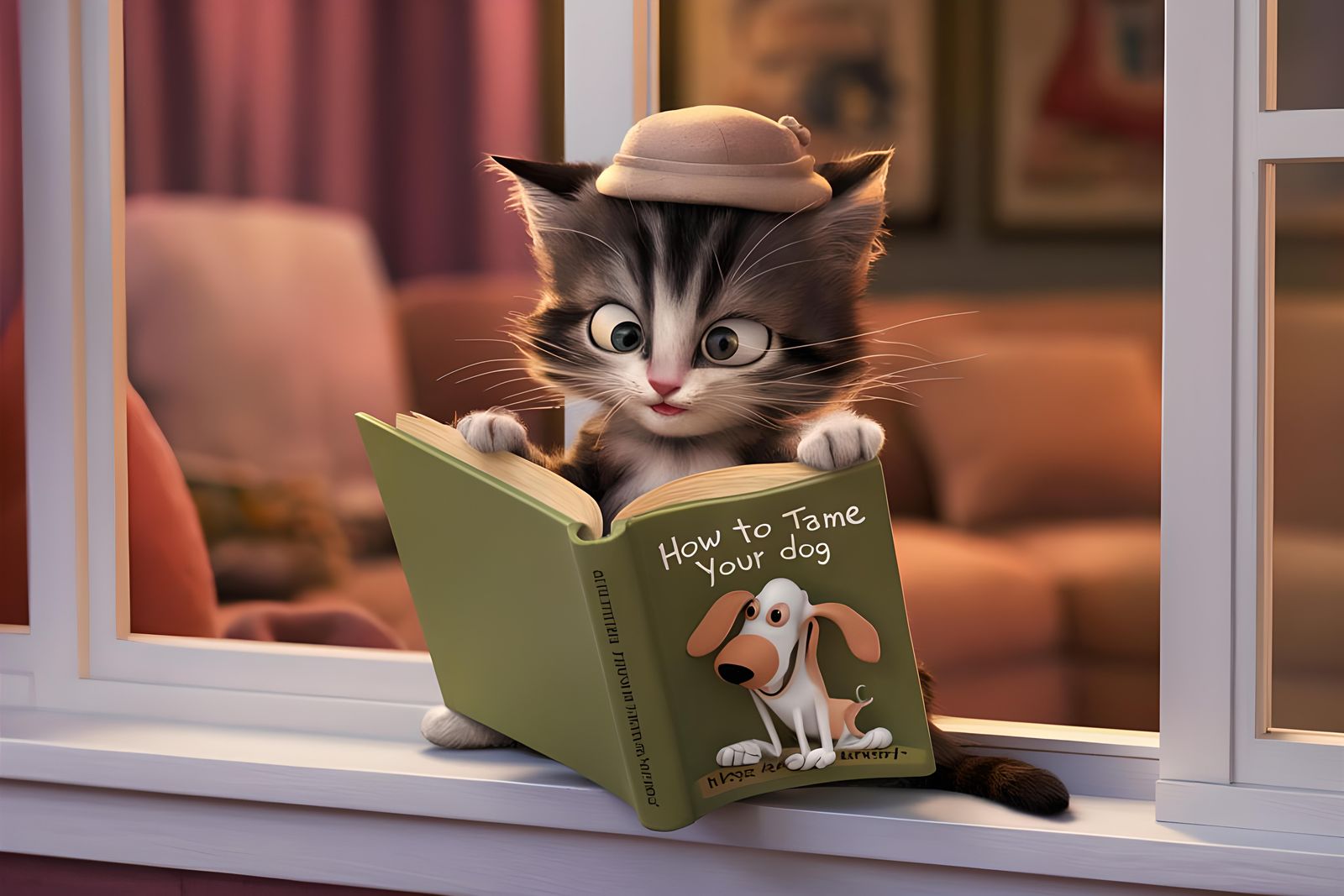 Kitten Reads 'How to Tame Your Dog' in 3D Animation