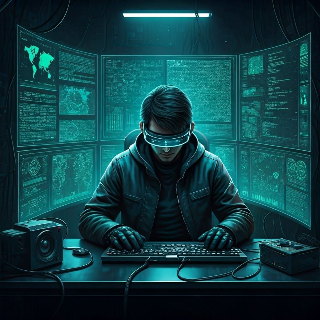 Cyberpunk Hacker in Futuristic Darkroom