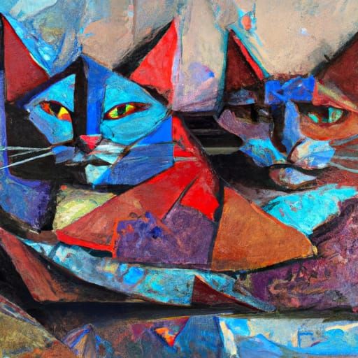 Vibrant Neo-Cubist Cats in Geometric Faubism Art