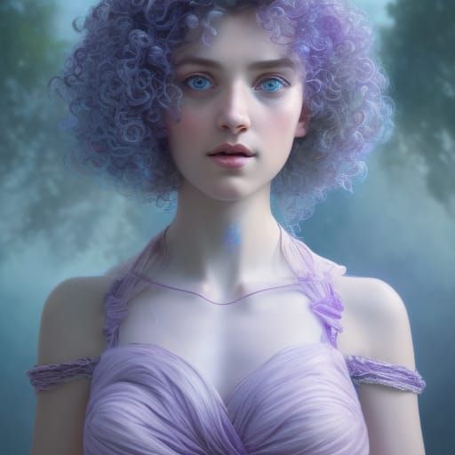 Princess Portrait with Lavender Dress, Hyperdetailed Art