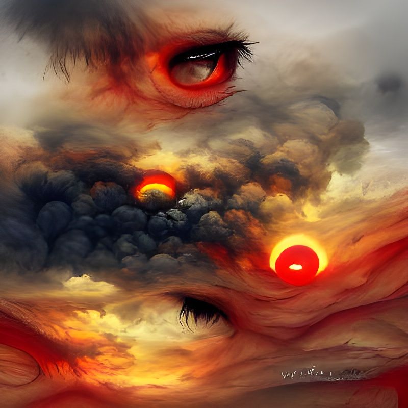 Hellish layers of countless bloodshot eyes staring at an opposite sun angered by a raging fire storm deviantart