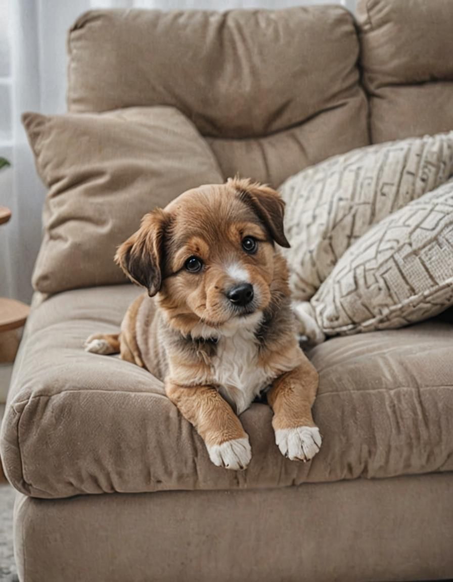 Cute Dog Relaxing on a Sofa