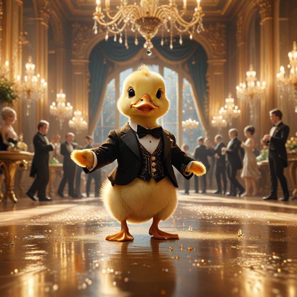 Duckling Dances in Ballroom: Vibrant Digital Art