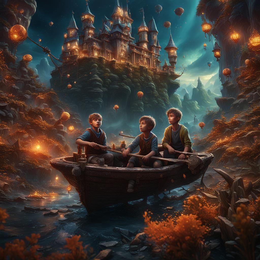 Boys' Joyful Moment: Detailed Fantasy Art