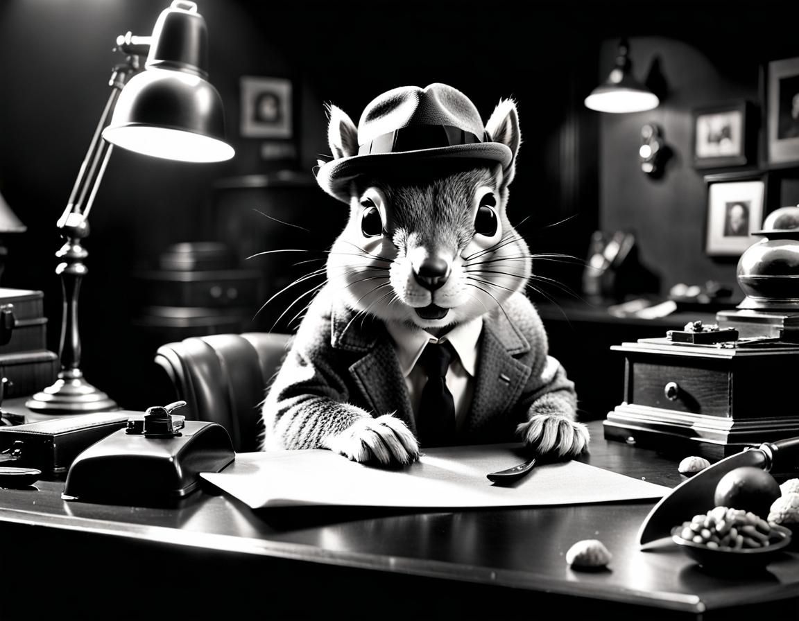 Film Noir Squirrel Detective Searches for Clues