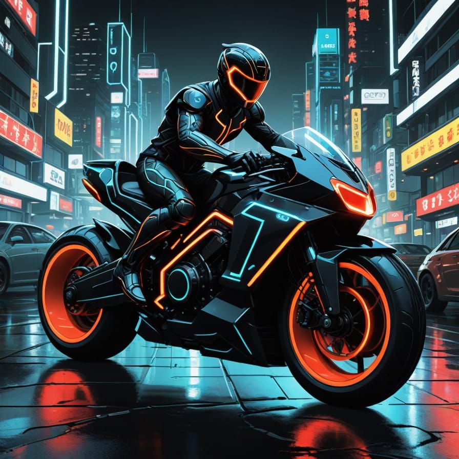 Neon-lit Samurai in a Cyberpunk Grid