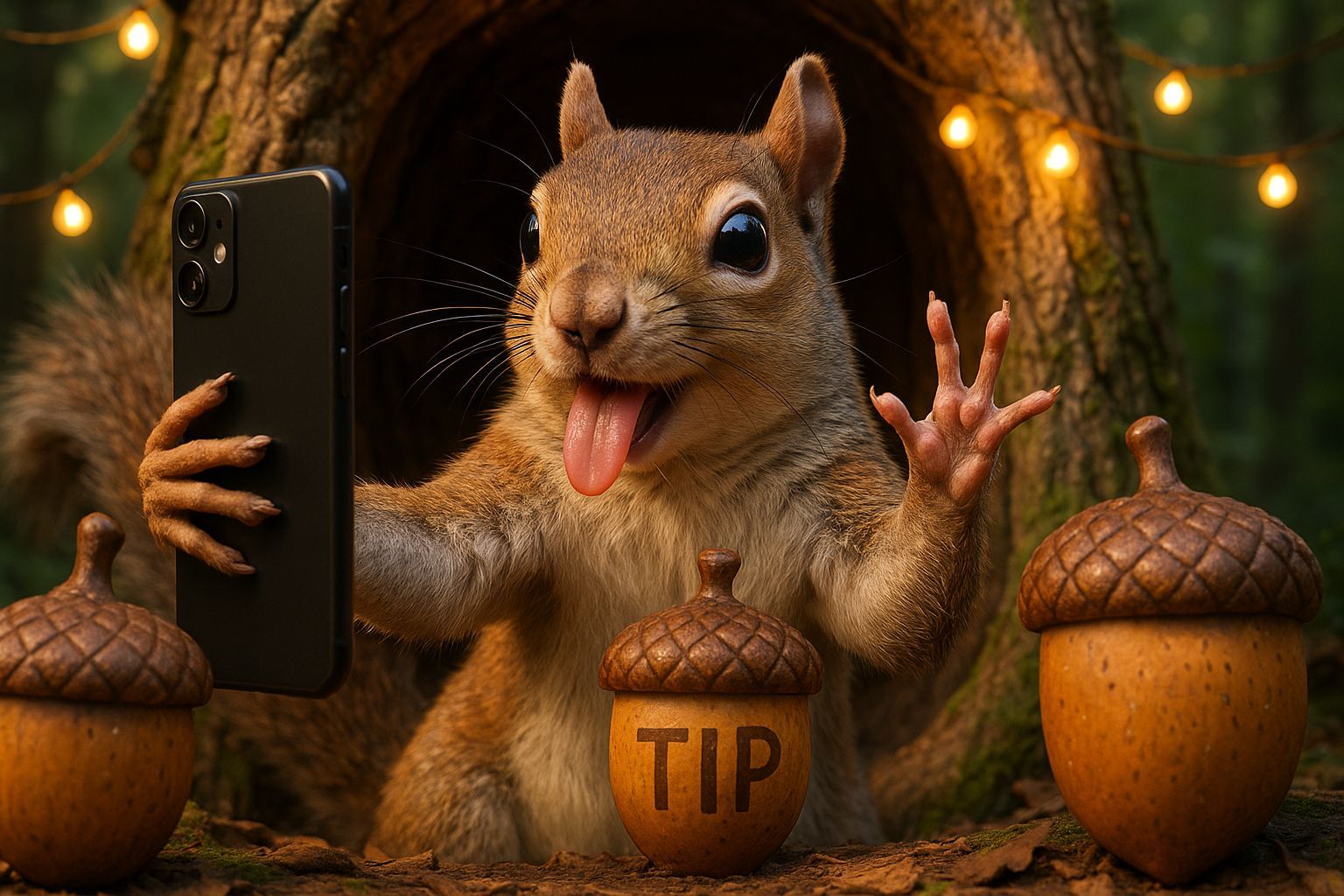 Humorous Squirrel Influencer in Forest, Unreal Engine