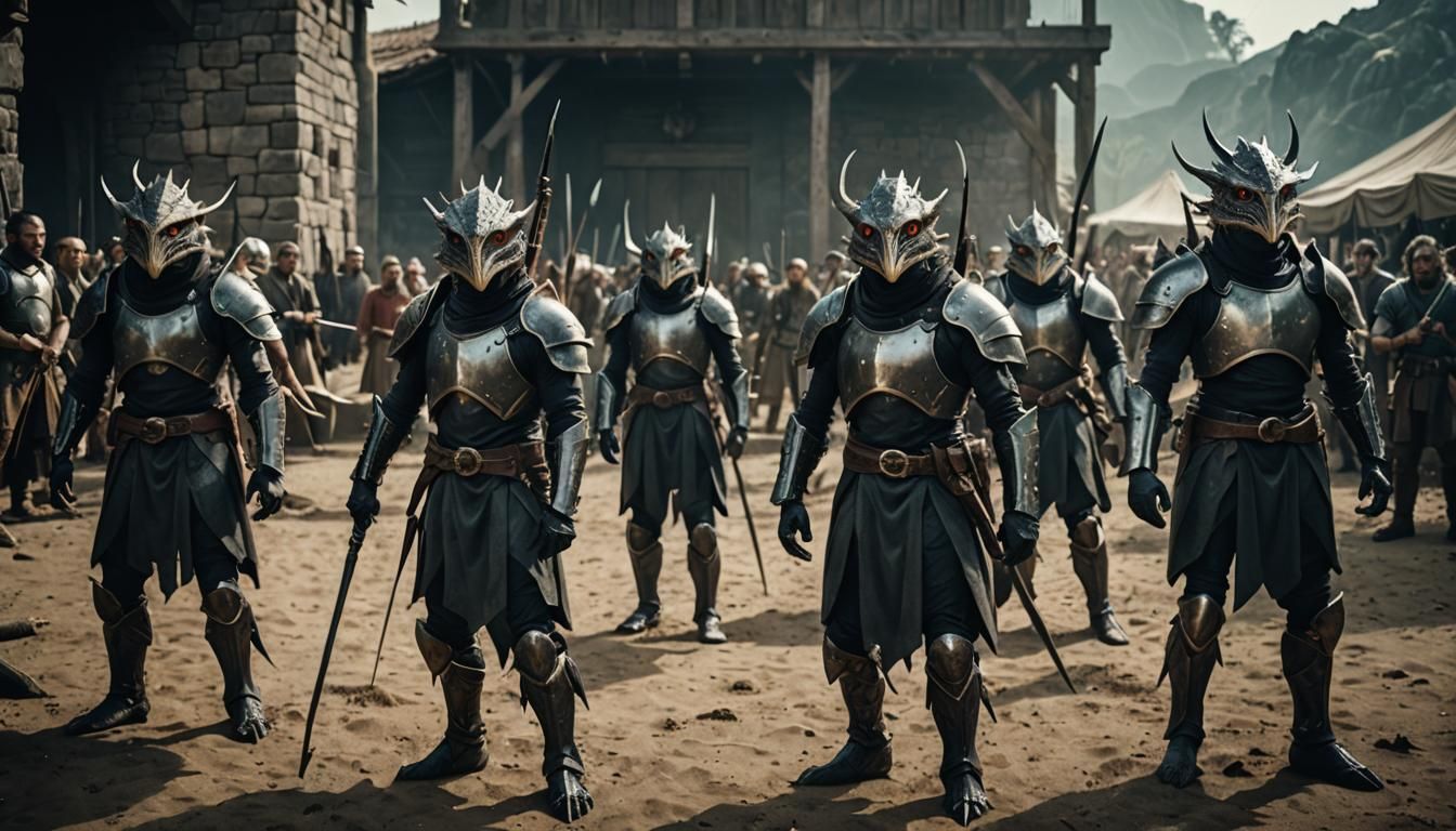 Aggressive Fish-Folk Stare Intensely in Film Still