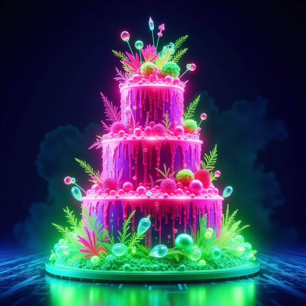 Neon Pink and Green Tiered Cake in HDR