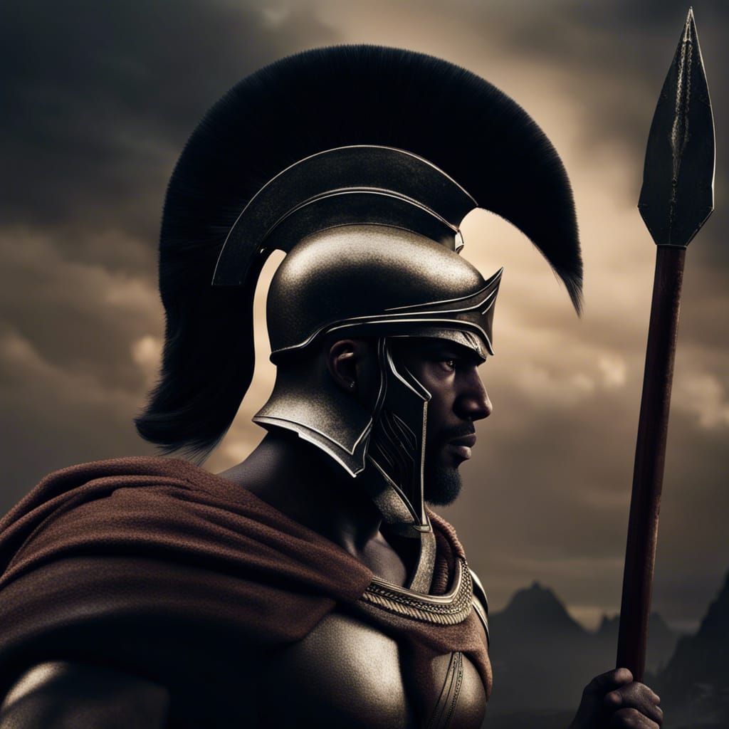 Epic Black Spartan Warrior Portrait in 8k