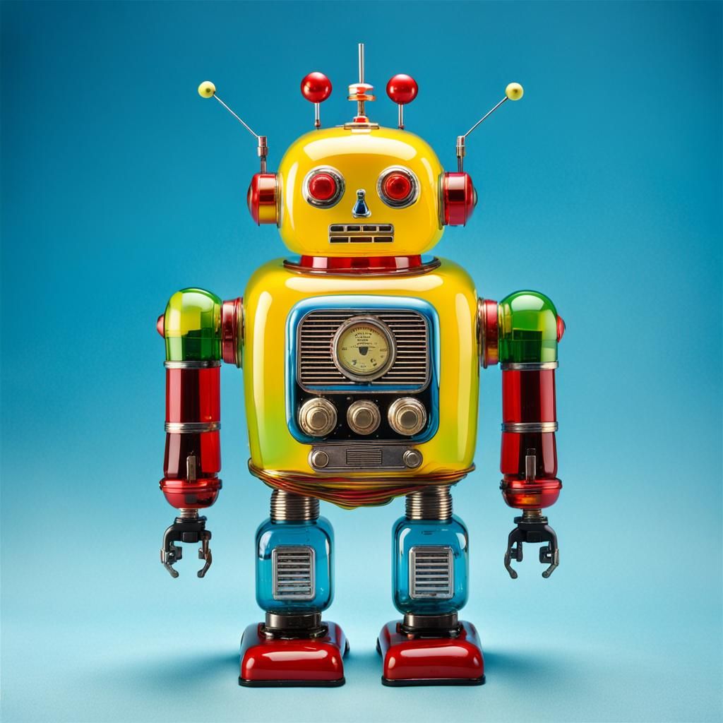 Blown Glass Retro Robot with Internal Mechanics