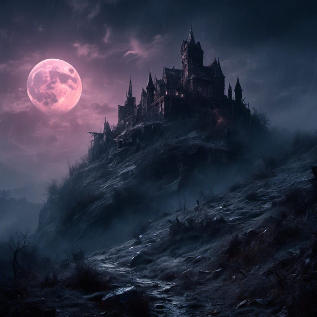 Macabre Palace on a Hill: Dark Fantasy Art