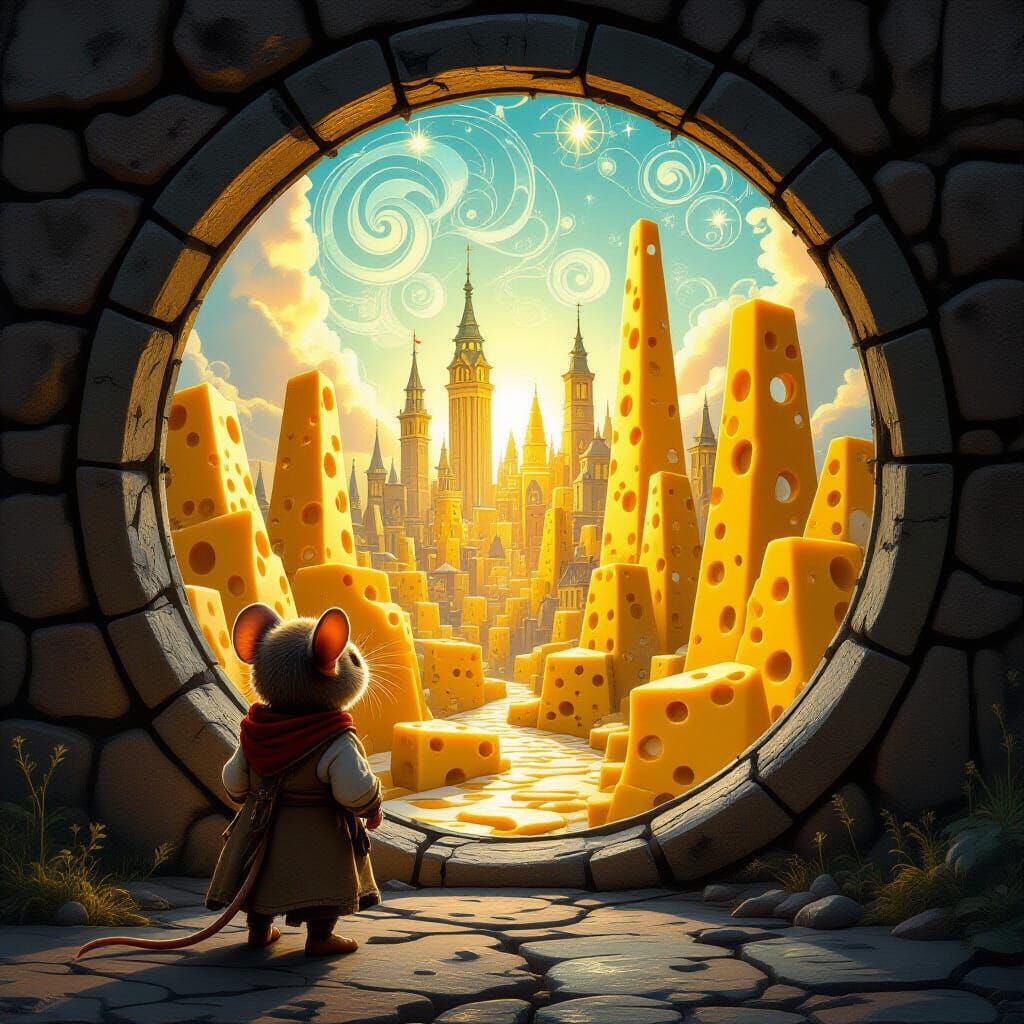 Mystical Mouse Discovering Cheese City Portal