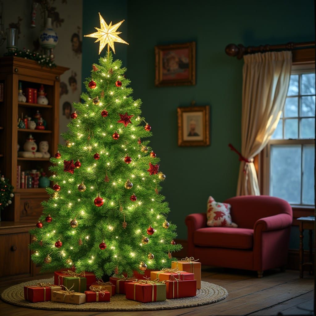 A Grinch Christmas Tree in Whimsical Illustration Style