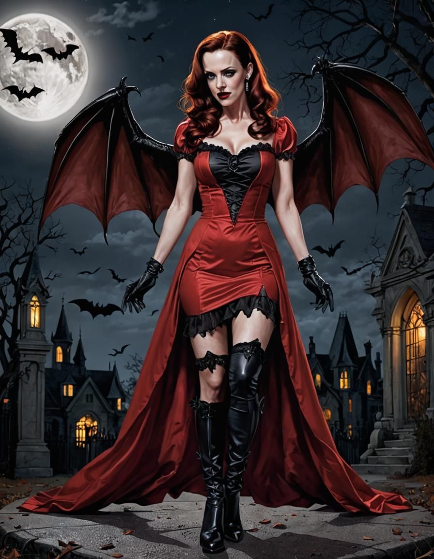 Vampire Pinup with Demonic Wings in Gothic Style