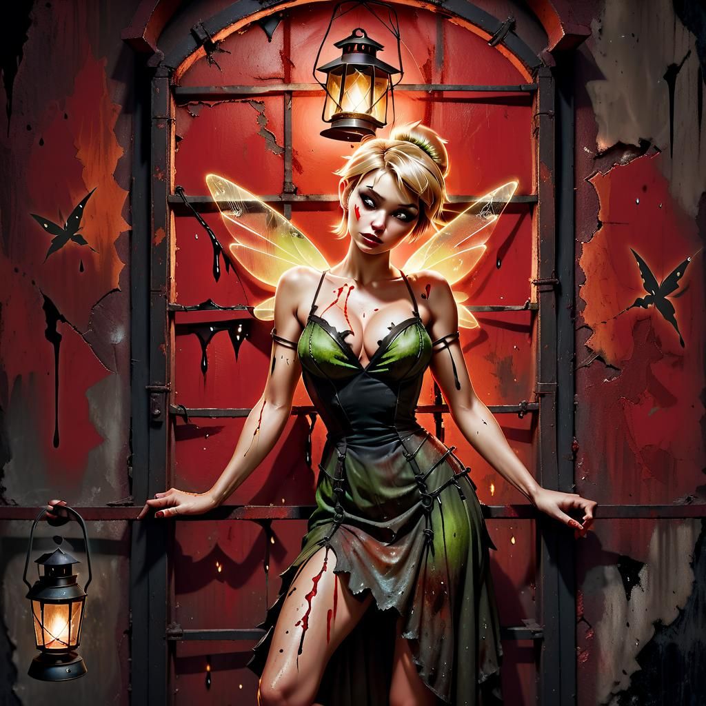 Tinkerbell Trapped: A Grungy Masterpiece Artwork