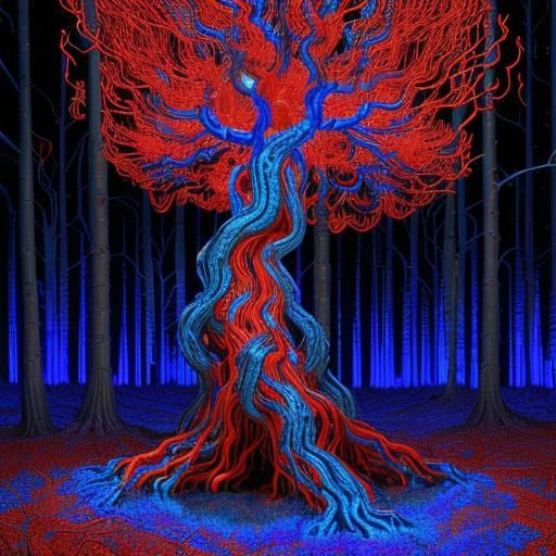 Surreal Metal Forest with Electric Lightning