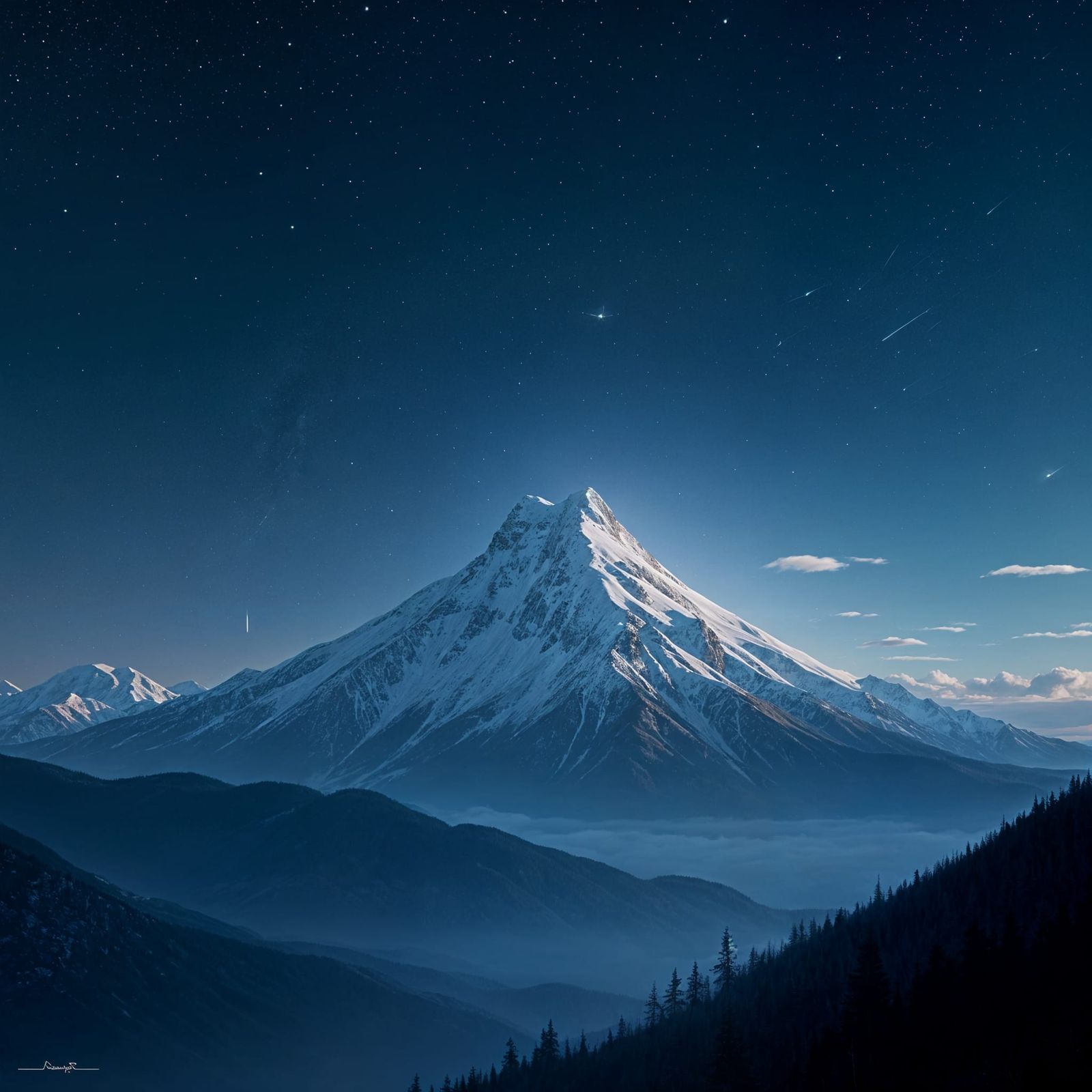 Snowcapped Mountain Under a Starry Night Sky