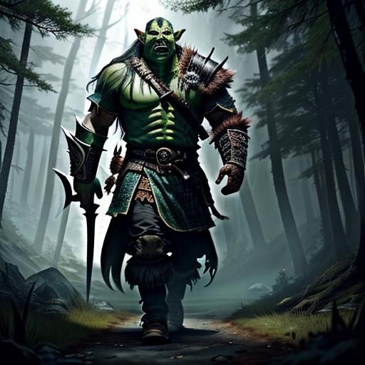 Epic Orc Warrior Illustration with Morningstar Club