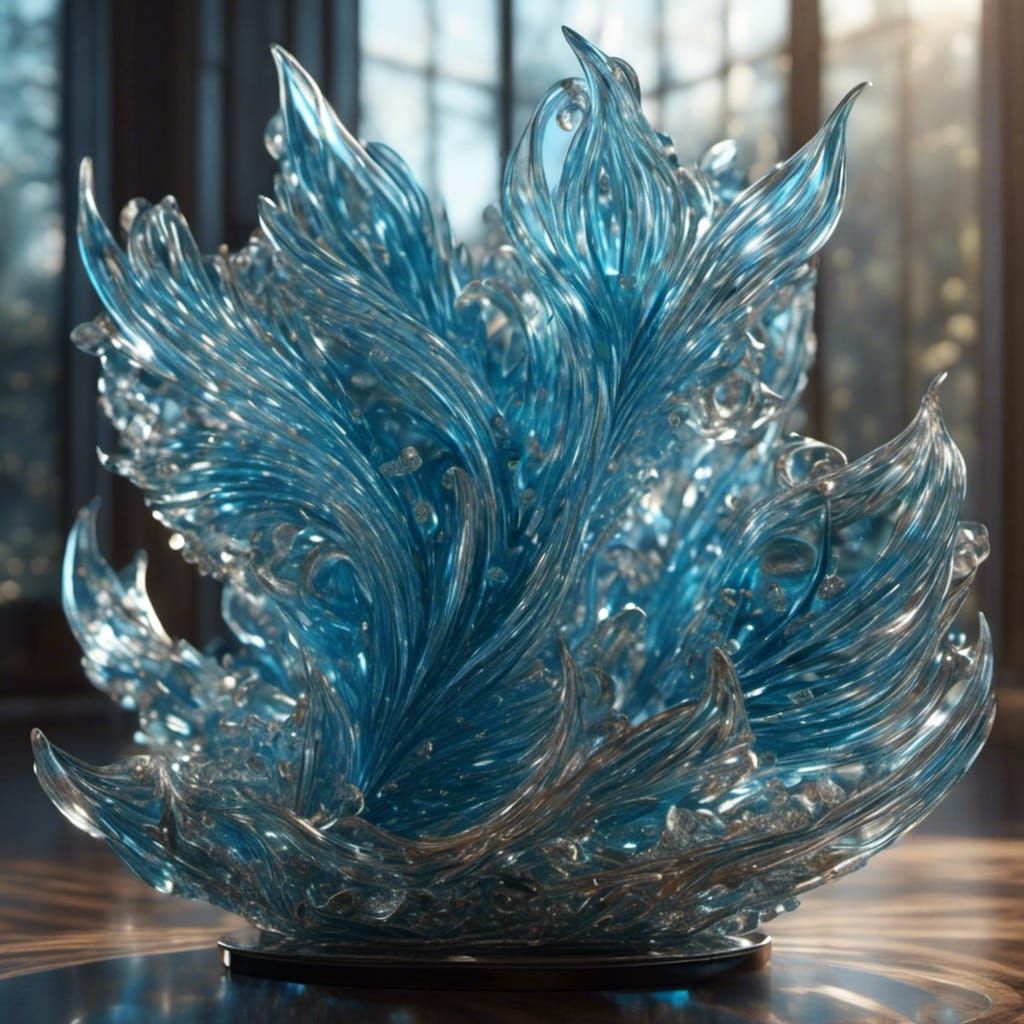 Azure Glass Fractal Sculpture in 3D