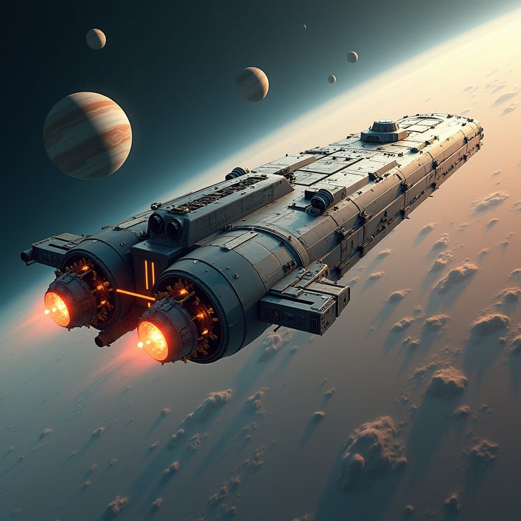 Spaceship Soaring to Jupiter: A Matte Painting