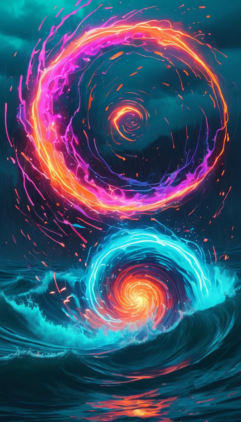 Synthwave Elemental Forces Collide in Neon Vortex
