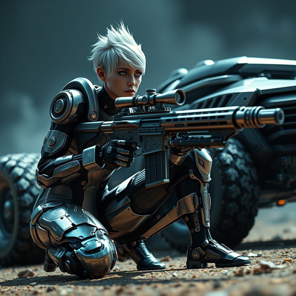 Cybernetic Sniper Woman Dominates Futuristic Battlefield