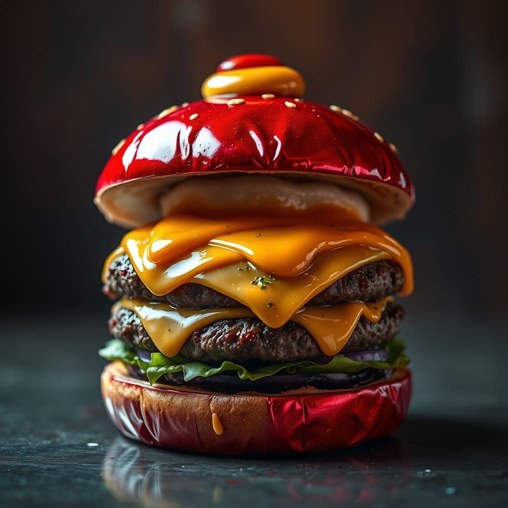 Hyperrealistic Diamond Steak Cheeseburger in Cinematic Style