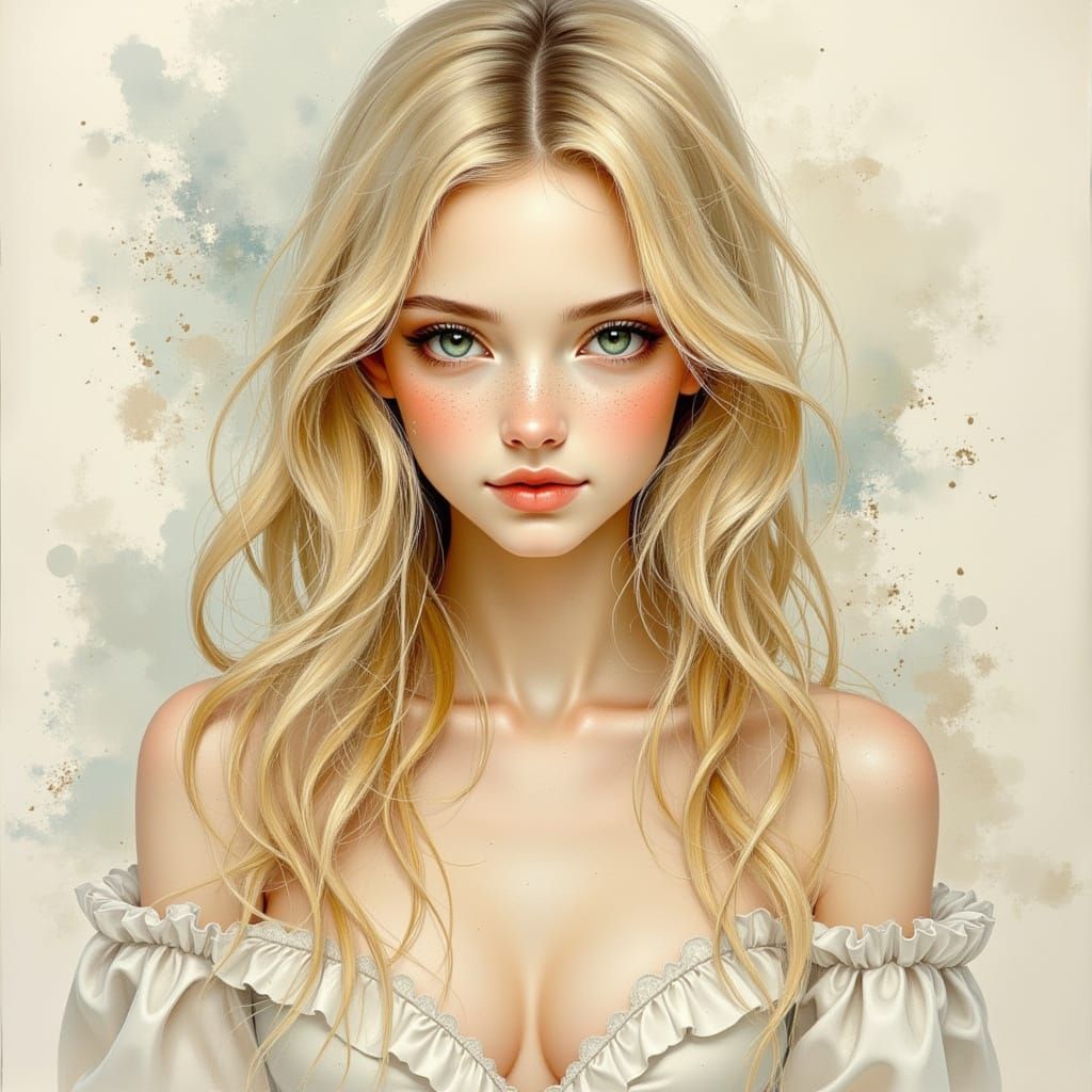 Beautiful Young Woman with Blonde Hair and Green Eyes