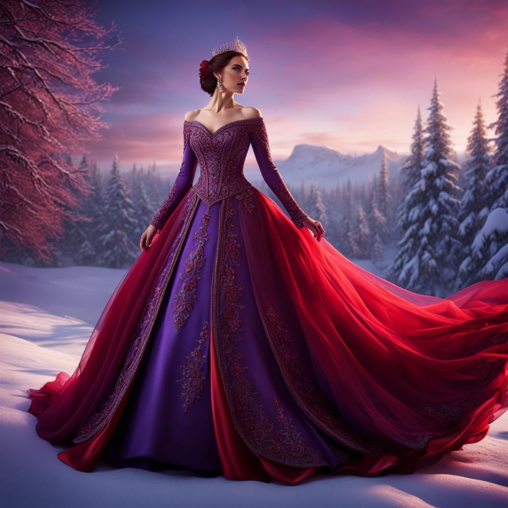 Winter Wedding: Bride in Purple and Red Dress