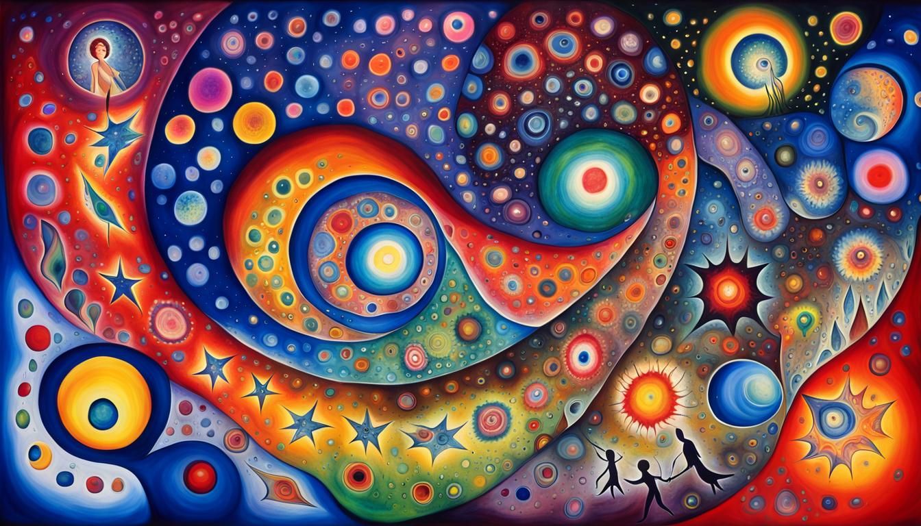 Surreal Cosmic Art with Swirling Plasma Stars