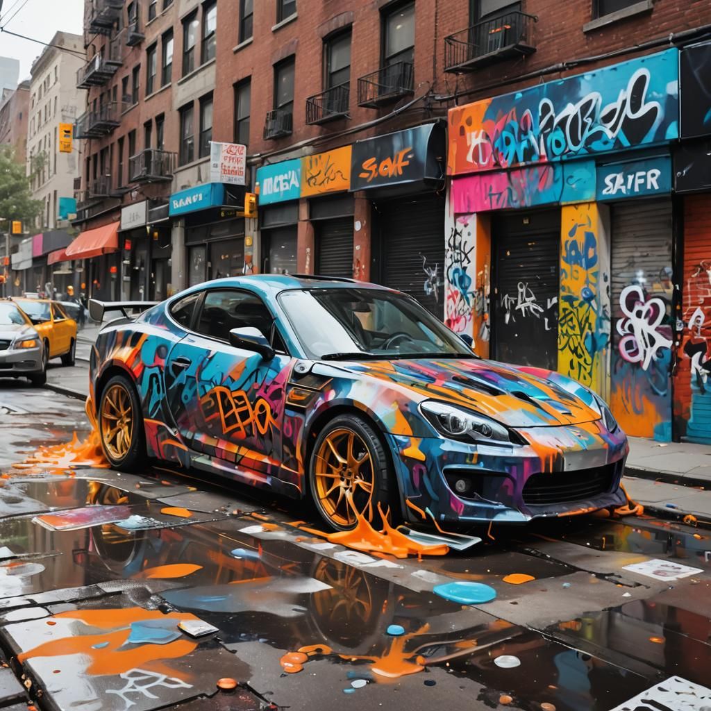 Sports Car Races Through Manhattan Graffiti Art