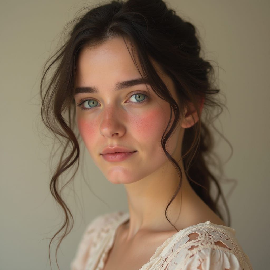 Elegant Portrait Blending Mucha, Kahlo, and van Baarle Style...