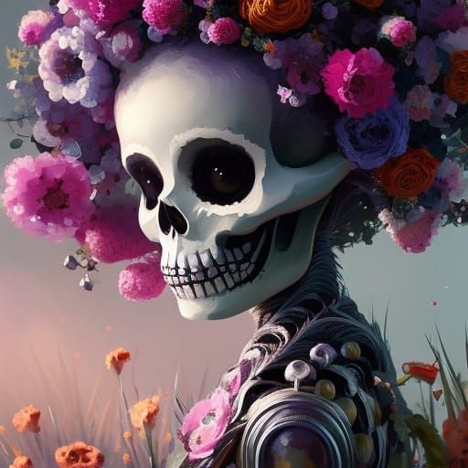 Cute Skeleton with Flowers: Fantasy Book Illustration