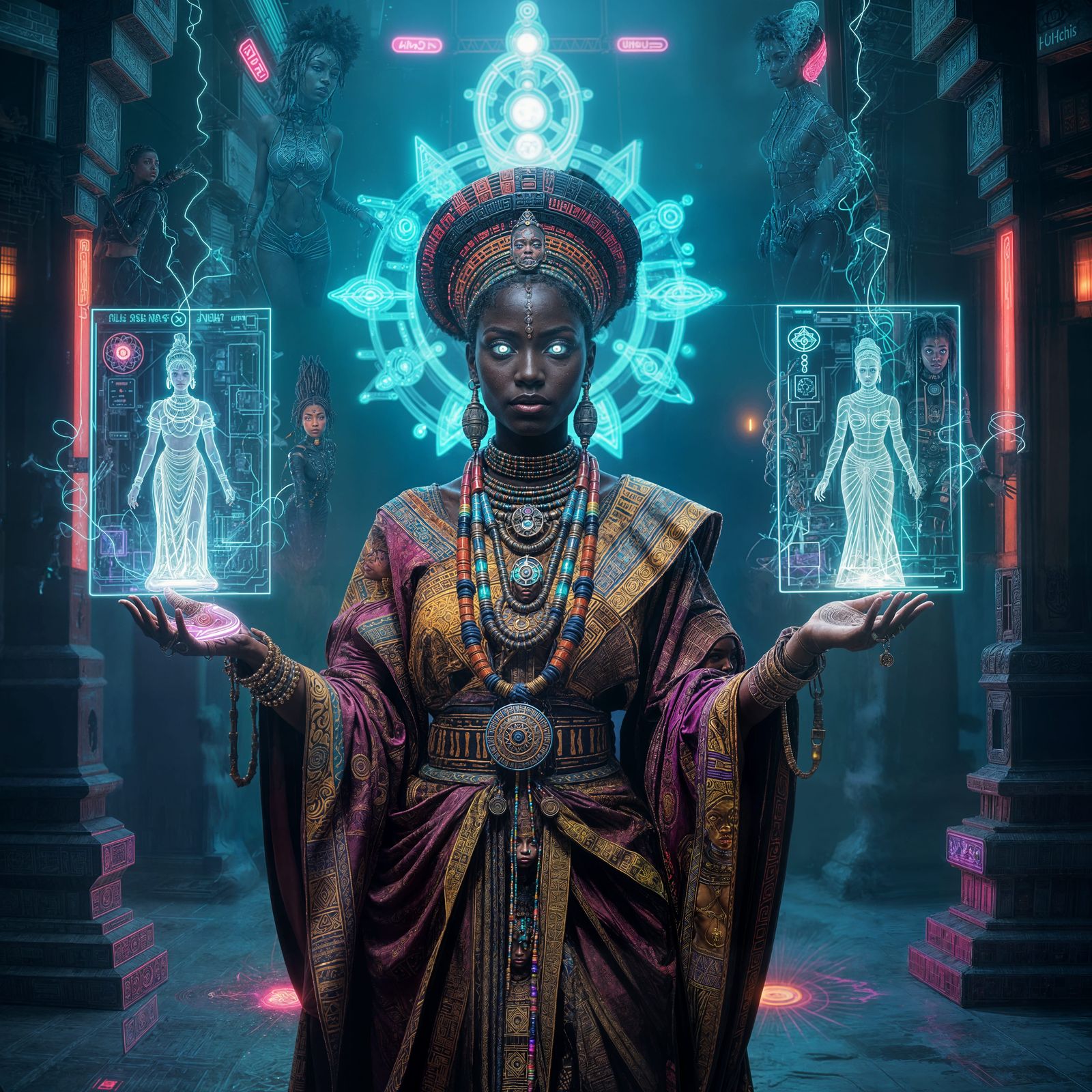 Yoruba Priestess Performs Ritual in Cyberpunk Afrofuturism S...