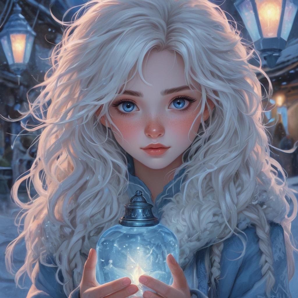 Frozen Manga Girl in Mystical Market