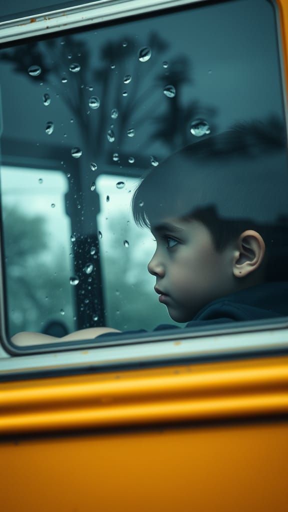 Boy on Bus: Raindrops and Reflections in Cinematic Style
