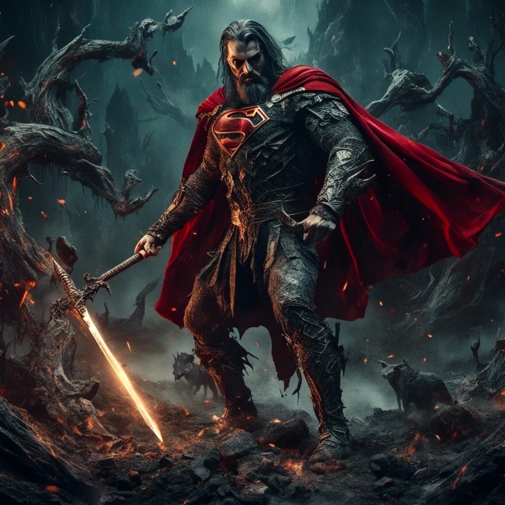 Superman as King Arthur Pulls Excalibur