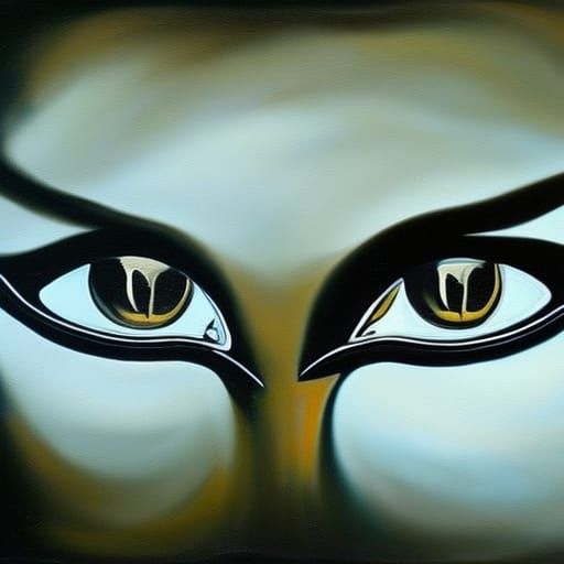 Surreal Cat Eyes in the Dark: Dali-esque Oil Painting