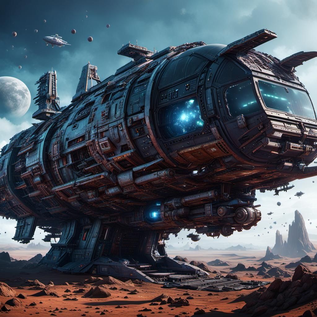 Broken Spaceship in Detailed Matte Painting Style