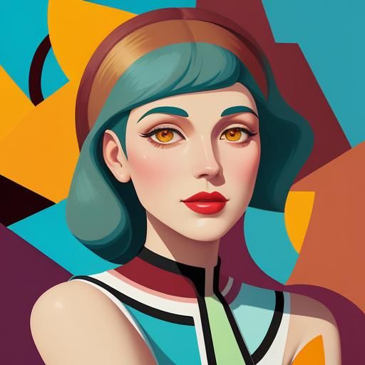 1920s Model Portrait in Cubist Art Deco Style