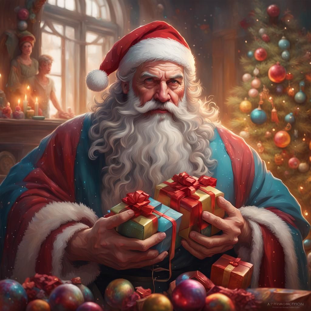 Santa Claus Portrait with Toys in Digital Art Style